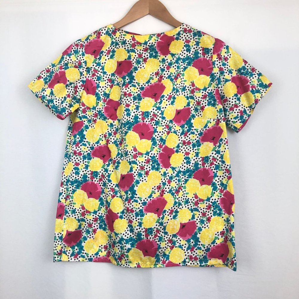 Vintage Blouse Short Sleeve Colorful Floral Polka Dot Dopamine Dressing S